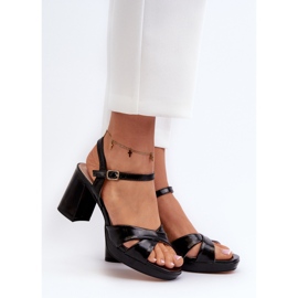 Sandales à talons hauts pour femmes en cuir écologique noir Jatine 2