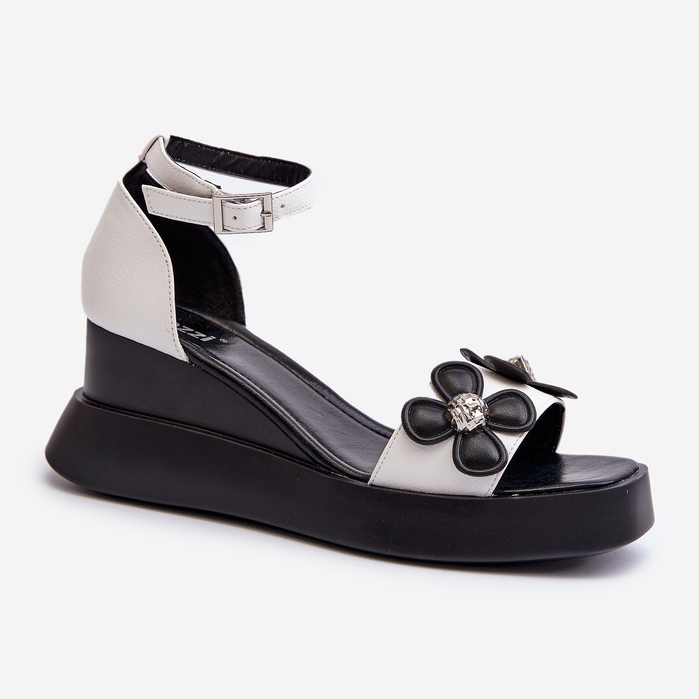 Sandales Pour Femmes Sur Plateforme Et Compensée Avec Fleurs, Blanc Foviana 1