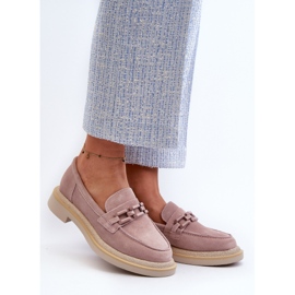 S.Barski Mocassins pour femmes en daim sur talon plat avec décoration D&amp;A TW101 Dirty Pink rose 2