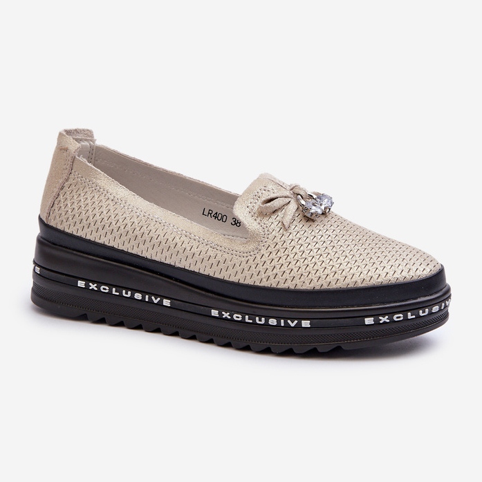 Mocassins En Cuir Brillant Pour Femme Sur La Plateforme S.Barski LR400 Or d'or 1