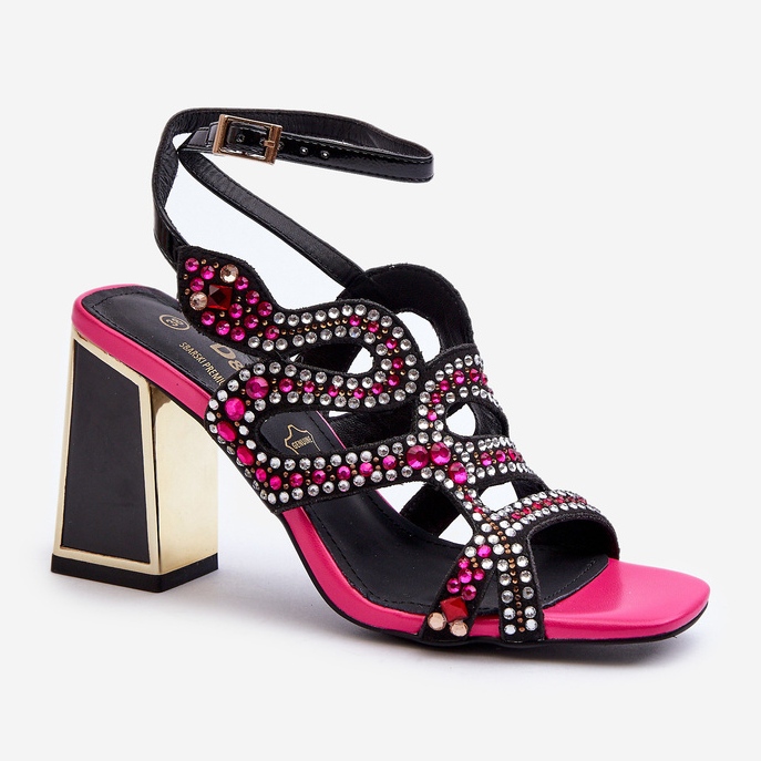 S.Barski Sandales décorées pour femmes sur un talon haut D&amp;A CR952 Noir 2