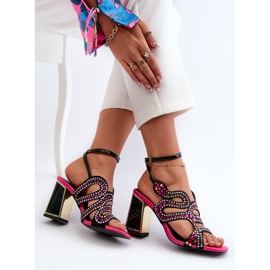 S.Barski Sandales décorées pour femmes sur un talon haut D&amp;A CR952 Noir 1