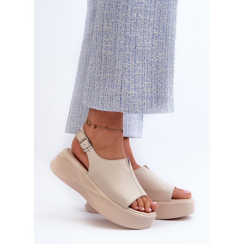 S.Barski Sandales en cuir pour femmes sur la plateforme D&amp;A SJ2301-2, beige 2