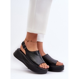 S.Barski Sandales en cuir pour femmes sur la plateforme D&amp;A SJ2301-2 noir le noir 2