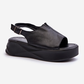S.Barski Sandales en cuir pour femmes sur la plateforme D&amp;A SJ2301-2 noir le noir 1