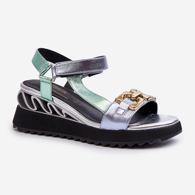 S.Barski Sandales compensées pour femmes D&amp;A CR954 Vert 1