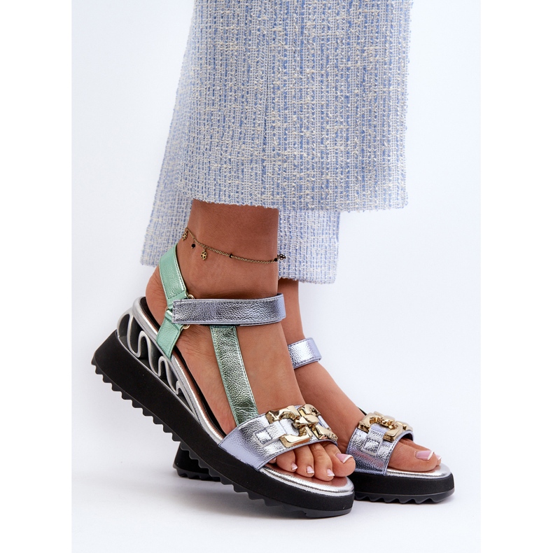 S.Barski Sandales compensées pour femmes D&amp;A CR954 Vert 2