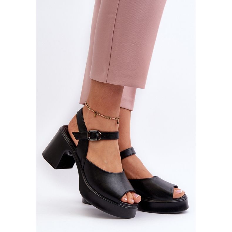 Sandales à talons hauts en cuir pour femmes Vinceza 66627 Noir 2