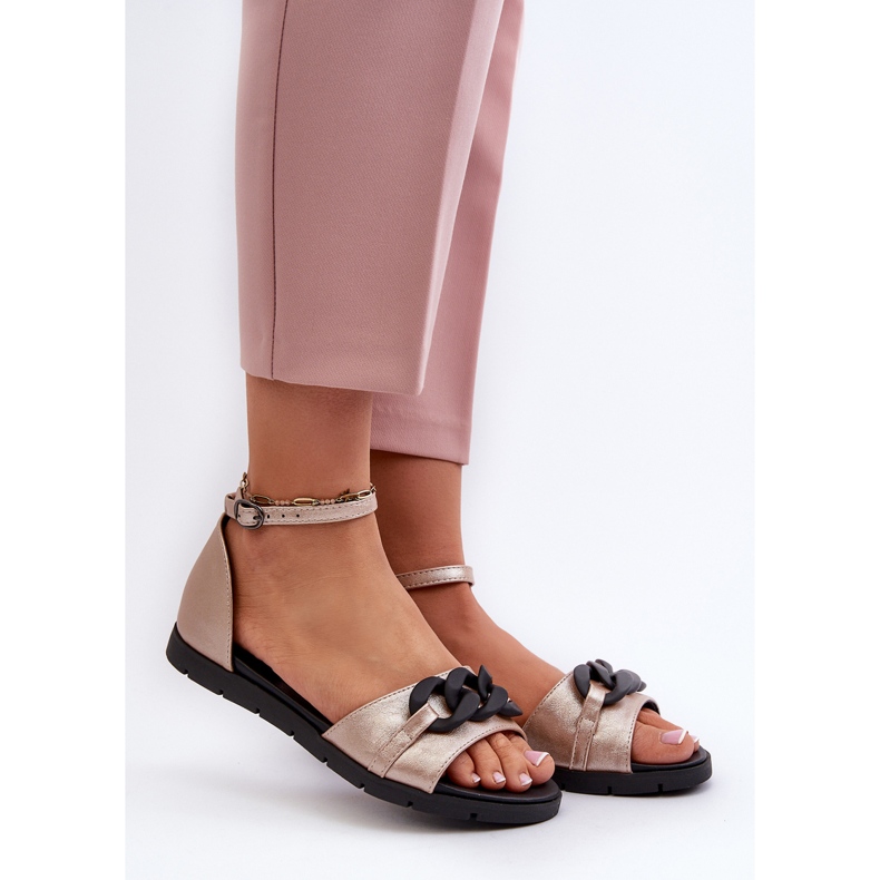 Sandales plates pour femmes avec chaîne Vinceza 17320 Or d'or 2