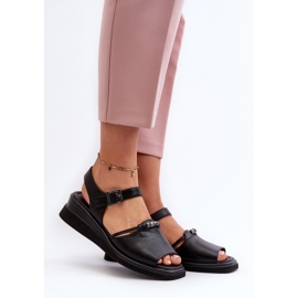 Sandales compensées en cuir pour femmes Vinceza 66624 Noir le noir 2