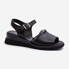 Sandales compensées en cuir pour femmes Vinceza 66624 Noir le noir 1