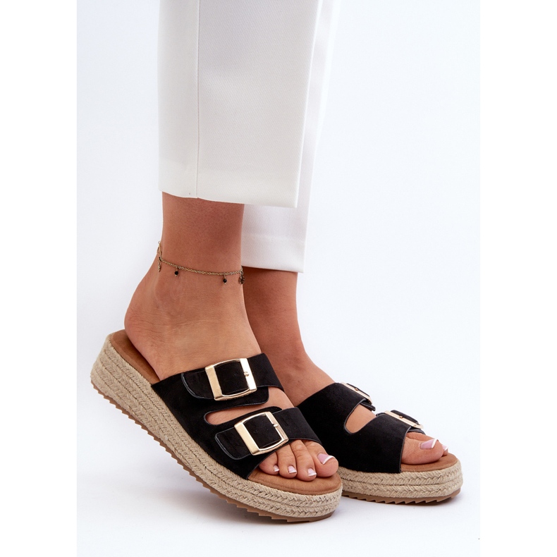 Tongs Pour Femmes Avec Eco Daim Tressé Noir Zaloemi 2