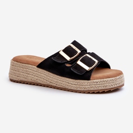 Tongs Pour Femmes Avec Eco Daim Tressé Noir Zaloemi 1