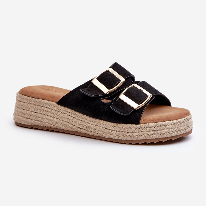 Tongs Pour Femmes Avec Eco Daim Tressé Noir Zaloemi 1