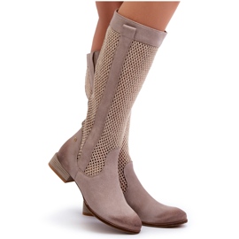Bottes Femme Ajourées à Talons Bas En Daim Naturel Maciejka 06467-04 Beige 8