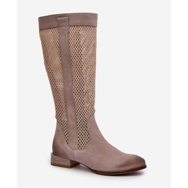 Bottes Femme Ajourées à Talons Bas En Daim Naturel Maciejka 06467-04 Beige 1