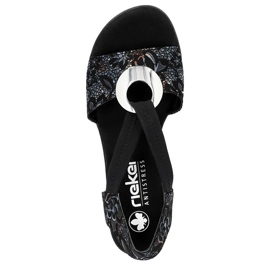 Sandales confortables à talons hauts pour femmes avec bande élastique, noir Rieker 64683-91 le noir 1 Sandales confortables à talons hauts pour femmes avec bande élastique, noir Rieker 64683-91 le noir 1