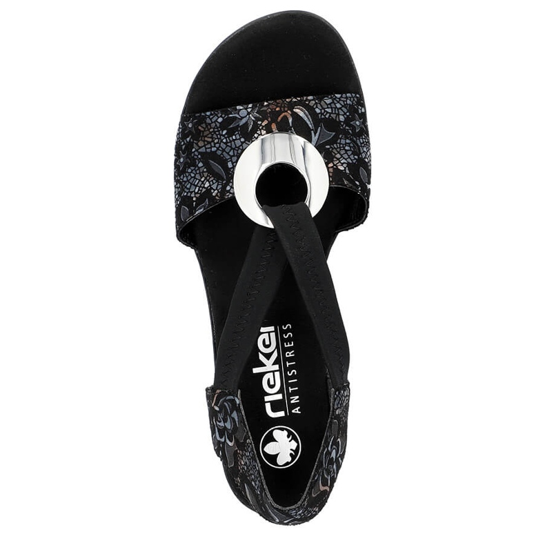 Sandales confortables à talons hauts pour femmes avec bande élastique, noir Rieker 64683-91 le noir 1 Sandales confortables à talons hauts pour femmes avec bande élastique, noir Rieker 64683-91 le noir 1