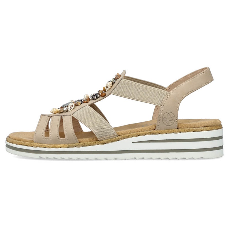 Sandales à enfiler confortables pour femmes avec bandes élastiques, beige Rieker V0649-62 2