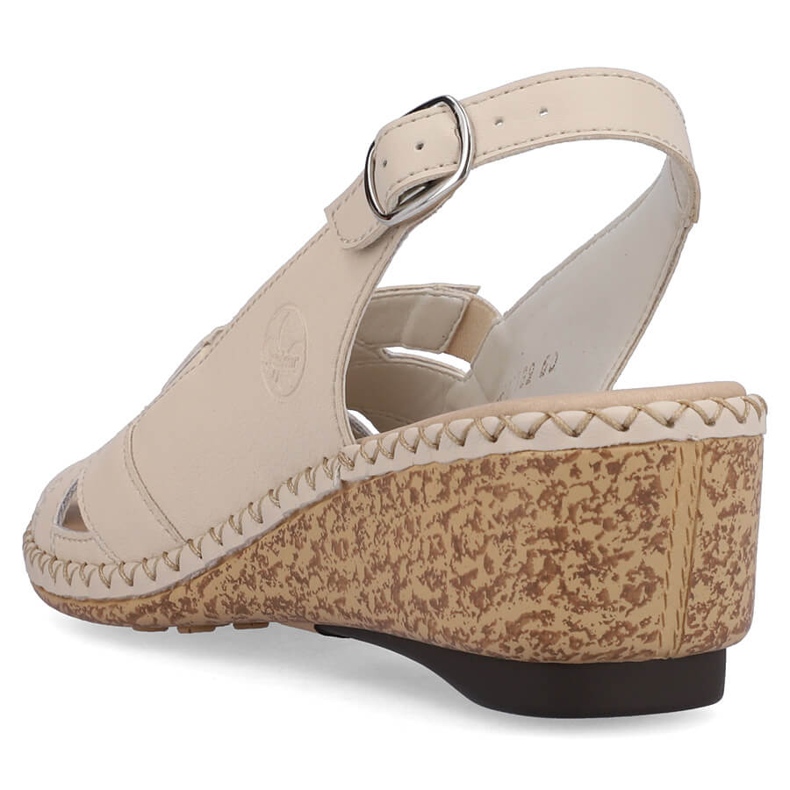 Sandales compensées confortables en cuir pour femmes, beige Rieker 66189-60 1