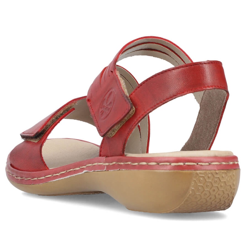 Sandales en cuir confortables pour femmes avec velcro, rouge, Rieker 65964-35 1