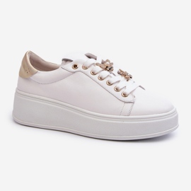 S.Barski Baskets en cuir pour femmes sur la plateforme avec épingles D&amp;A SN67 Blanc blanche 1
