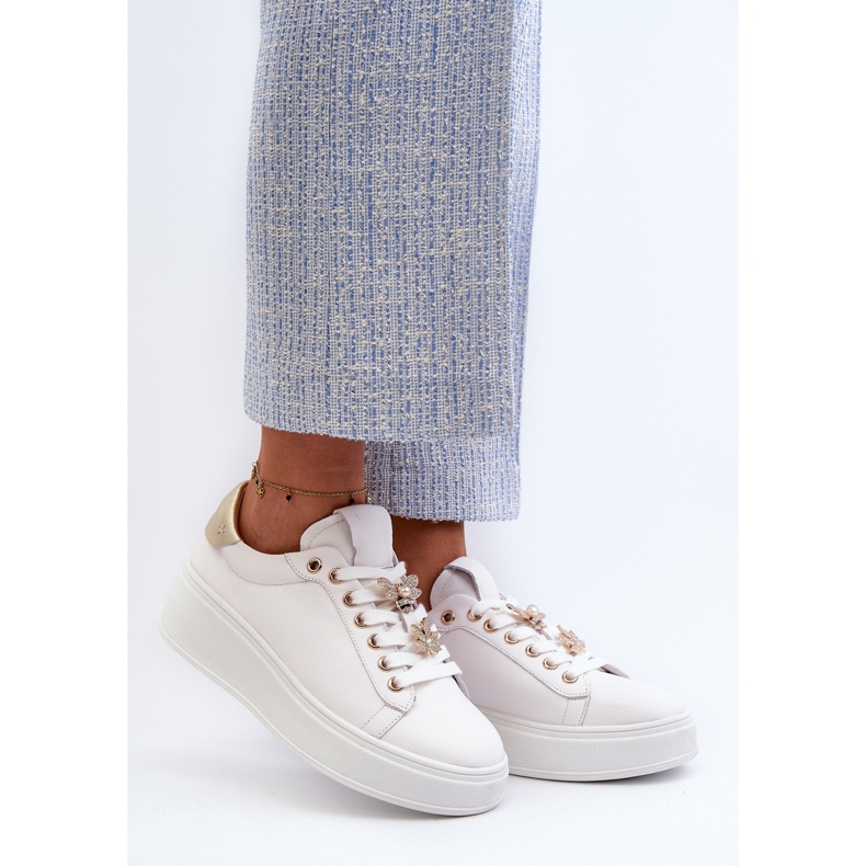 S.Barski Baskets en cuir pour femmes sur la plateforme avec épingles D&amp;A SN67 Blanc 2