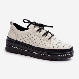 Chaussures en cuir pour femmes sur la plateforme S.Barski LR769A Beige 1