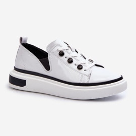 S.Barski Baskets Femme Cuir Verni D&amp;A LR535 Blanc blanche 1