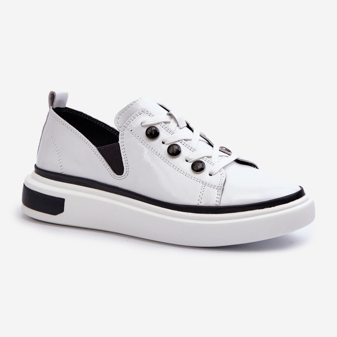 S.Barski Baskets Femme Cuir Verni D&amp;A LR535 Blanc blanche 1