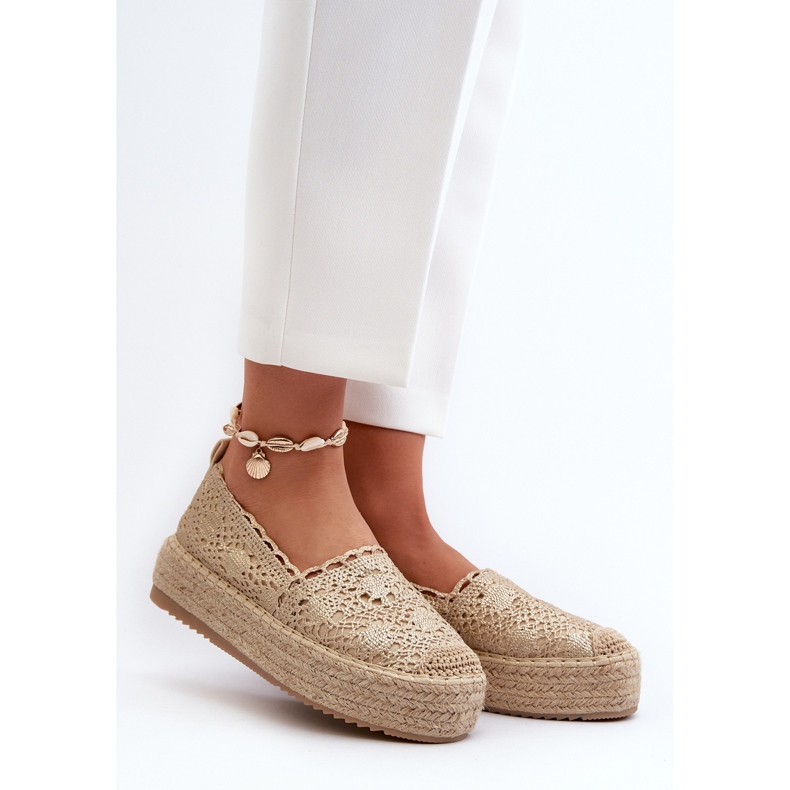 Espadrilles en dentelle pour femmes sur la plateforme Elarose dorée d'or 2