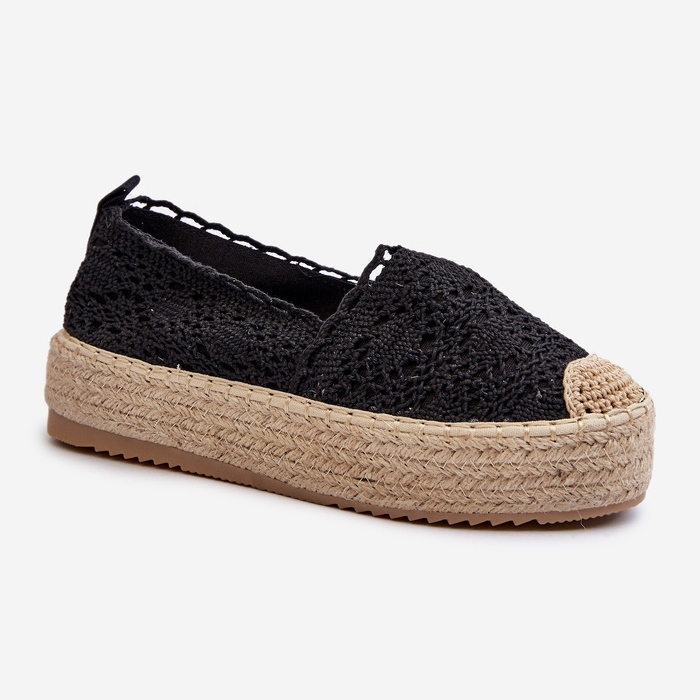 Espadrilles Femme En Dentelle Sur Plateforme Noir Elarose le noir