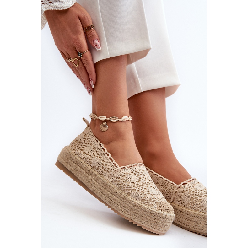 Espadrilles en dentelle pour femmes sur la plateforme beige Elarose 1