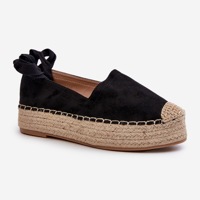 Espadrilles Femme Nouées Sur Une Plateforme Avec Tresse, Noir Tailesse 1