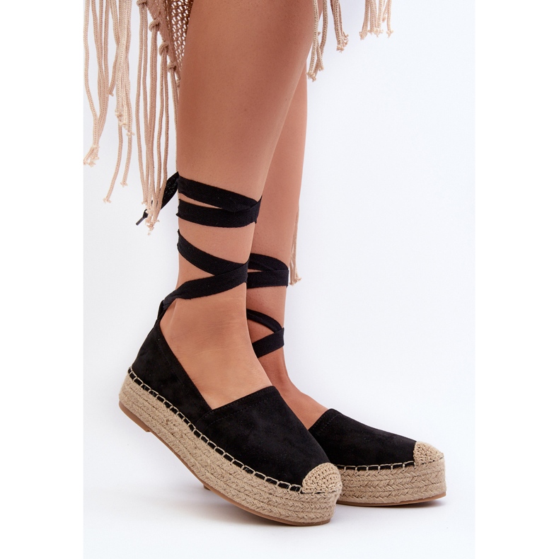 Espadrilles Femme Nouées Sur Une Plateforme Avec Tresse, Noir Tailesse 2