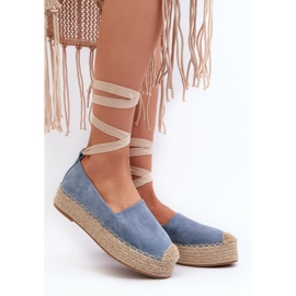 Espadrilles Femme Nouées Sur Une Plateforme Avec Tresse, Bleu Tailesse 2