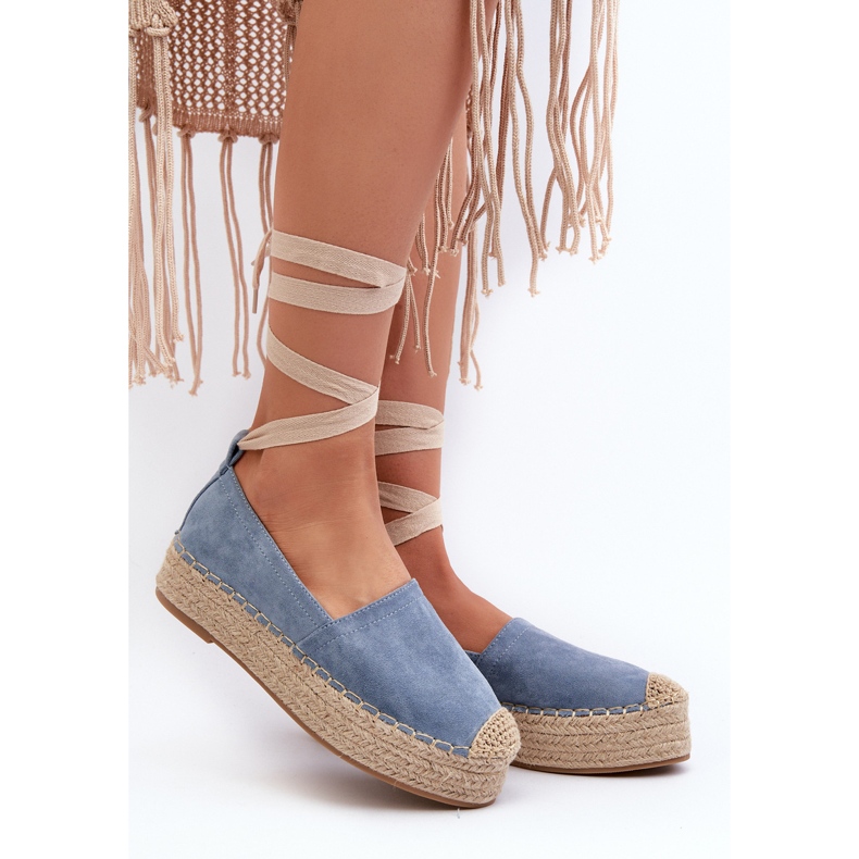 Espadrilles Femme Nouées Sur Une Plateforme Avec Tresse, Bleu Tailesse 2