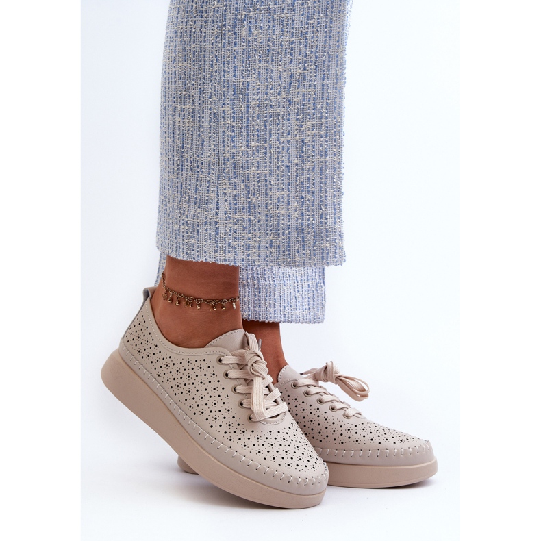 Baskets en cuir sur plateforme S.Barski LR278 Beige 2