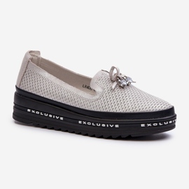 Mocassins En Cuir Brillant Pour Femme Sur La Plateforme S.Barski LR400 Argent 1