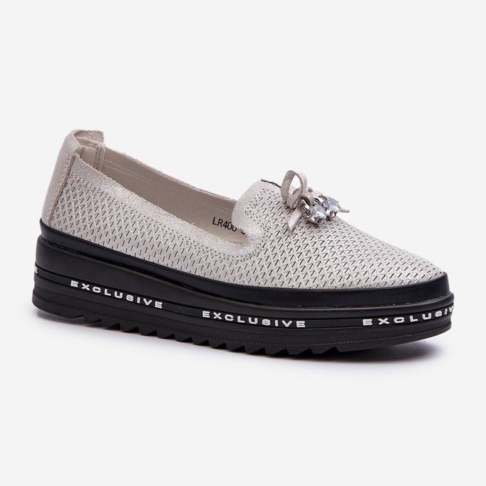 Mocassins En Cuir Brillant Pour Femme Sur La Plateforme S.Barski LR400 Argent 1