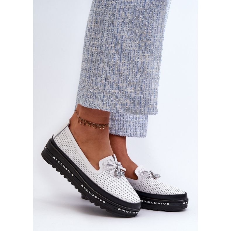 Mocassins en cuir pour femmes sur la plateforme S.Barski LR400, blanc 2