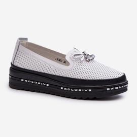 Mocassins en cuir pour femmes sur la plateforme S.Barski LR400, blanc blanche 1