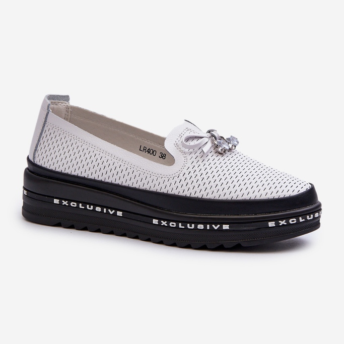 Mocassins en cuir pour femmes sur la plateforme S.Barski LR400, blanc 1