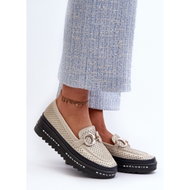 Mocassins Femme En Cuir Brillant Sur La Plateforme Avec Décoration S.Barski LR750 Or doré 2