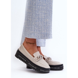 Mocassins En Cuir Pour Femmes Sur Plateforme Avec Chaîne S.Barski LR618 Beige 2