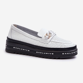 Mocassins En Cuir Pour Femme Sur Plateforme Avec Chaîne S.Barski LR618 Blanc 1