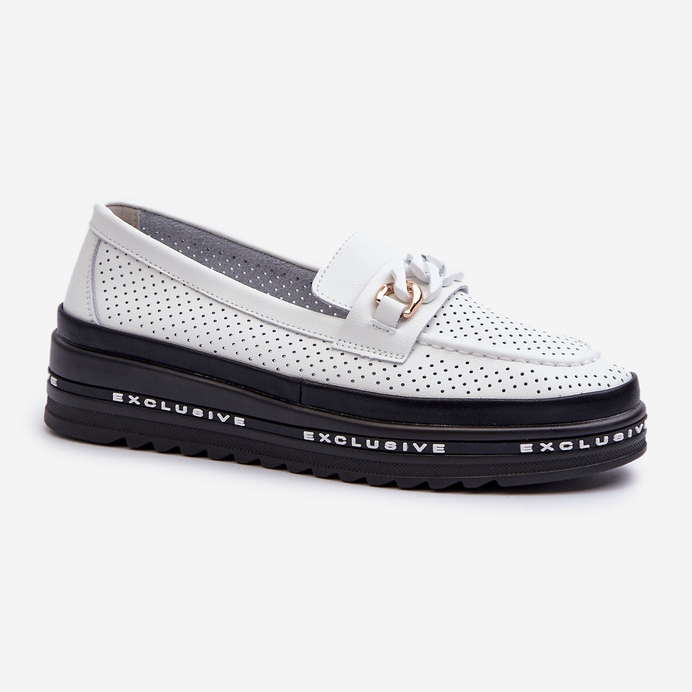 Mocassins En Cuir Pour Femme Sur Plateforme Avec Chaîne S.Barski LR618 Blanc blanche 1 Mocassins En Cuir Pour Femme Sur Plateforme Avec Chaîne S.Barski LR618 Blanc blanche 1