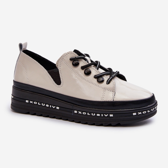 Chaussures à Lacets sur Plateforme Femme Cuir Naturel S.Barski LR620 Beige 1