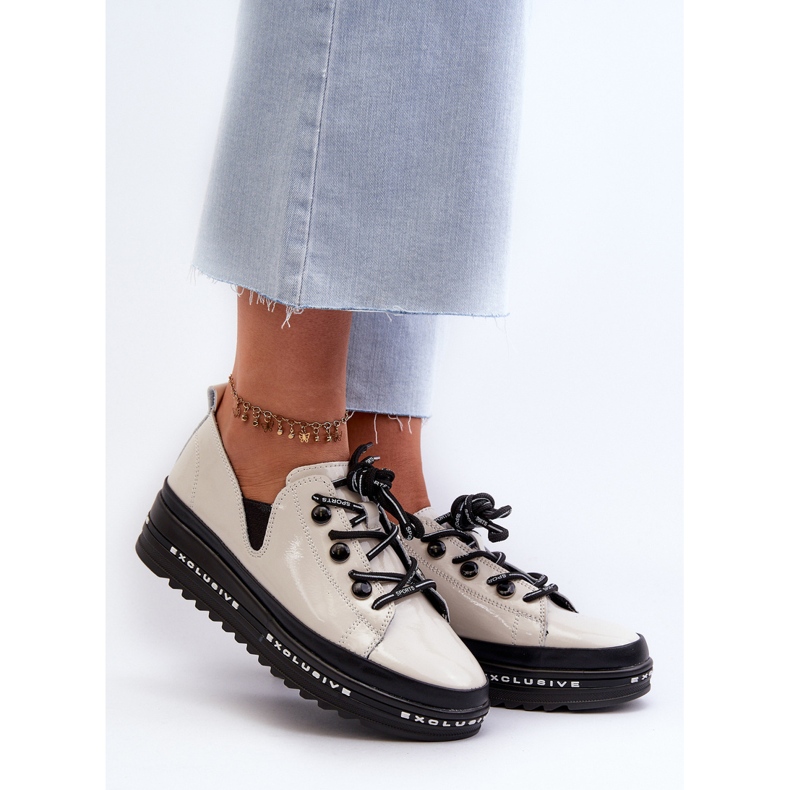 Chaussures à Lacets sur Plateforme Femme Cuir Naturel S.Barski LR620 Beige 2