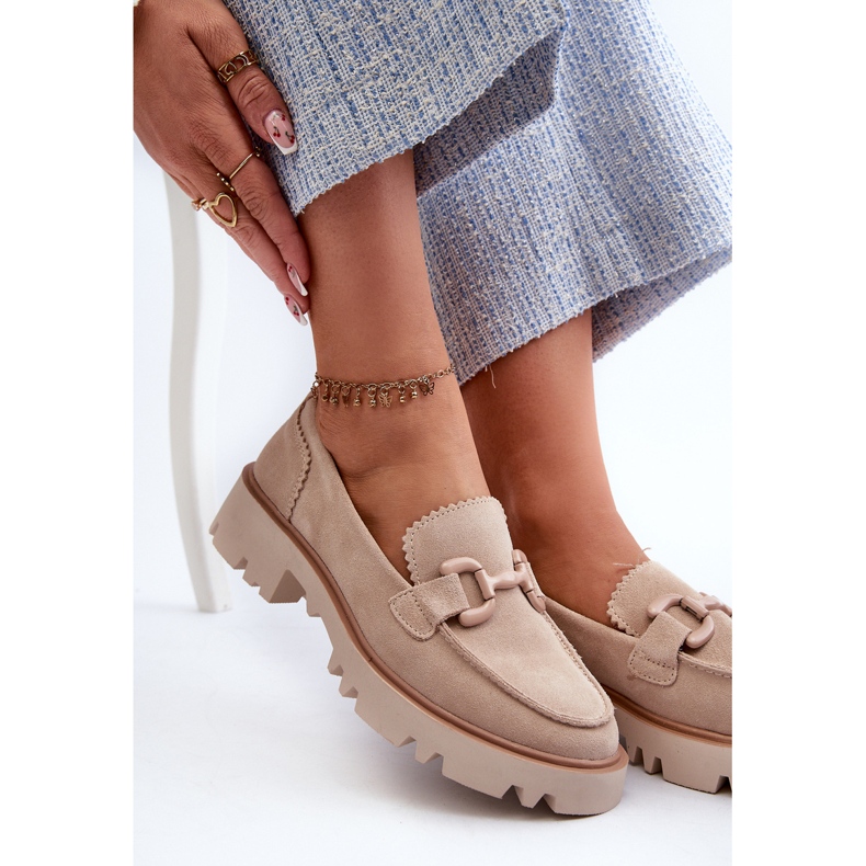 S.Barski Mocassins Femme En Daim Avec Décoration D&amp;A TW117 Beige 1